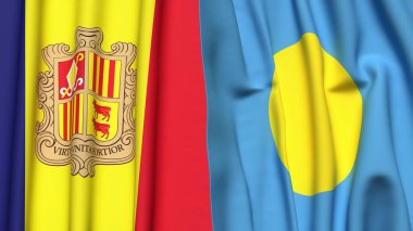 ANDORRA ve PALAU bayrakları gerçekçi kumaş dokusuyla