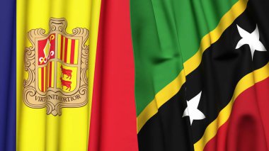 ANDORRA 'nın bayrakları ve gerçekçi kumaş dokusuna sahip Aziz KITTS
