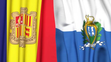 ANDORRA ve SAN MARINO bayrakları gerçekçi kumaş dokusuyla
