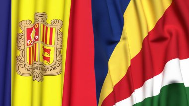 ANDORRA ve SEYCHELLES bayrakları gerçekçi kumaş dokusuyla