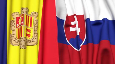 ANDORRA ve SLOVAKIA bayrakları gerçekçi kumaş dokusuyla