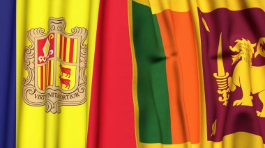 ANDORRA ve SRI LANKA bayrakları gerçekçi kumaş dokusuyla