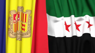 ANDORRA ve SYRIA bayrakları gerçekçi kumaş dokusuyla