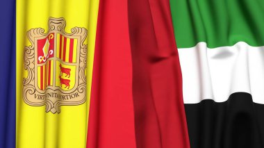 ANDORRA ve BAE bayrakları gerçekçi kumaş dokusuyla