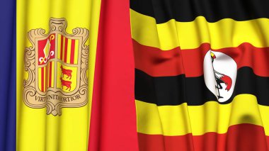 ANDORRA ve UGANDA bayrakları gerçekçi kumaş dokusuyla