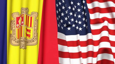 ANDORRA ve ABD bayrakları gerçekçi kumaş dokusuyla
