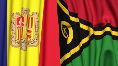 ANDORRA ve VANUATU 'nun gerçekçi kumaş dokusuna sahip bayrakları