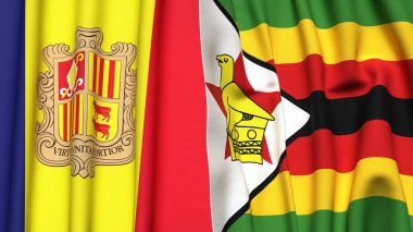 ANDORRA ve ZIMBABWE bayrakları gerçekçi kumaş dokusuyla