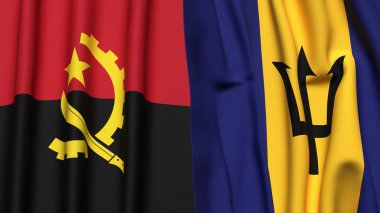 Gerçekçi kumaş dokusuna sahip ANGOLA ve BARBADOS bayrakları