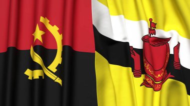 ANGOLA ve BrUNEI bayrakları gerçekçi kumaş dokusuyla