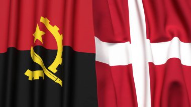 ANGOLA ve DENMARK bayrakları gerçekçi kumaş dokusuyla