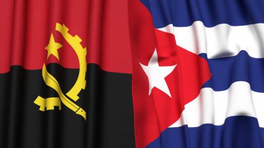 Gerçekçi kumaşlı ANGOLA ve CUBA bayrakları