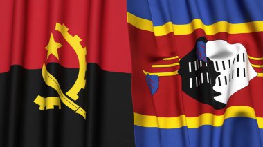 ANGOLA ve Eswatini bayrakları gerçekçi kumaş dokusuyla