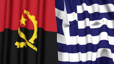 ANGOLA ve GREECE bayrakları gerçekçi kumaş dokusuyla