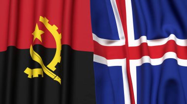 Gerçekçi kumaş dokusuna sahip ANGOLA ve İzlanda bayrakları