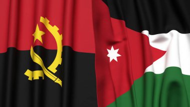 Gerçekçi kumaşlı ANGOLA ve JORDAN bayrakları