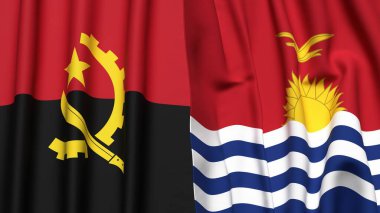 Gerçekçi kumaş dokusuna sahip ANGOLA ve KIRIBATI bayrakları