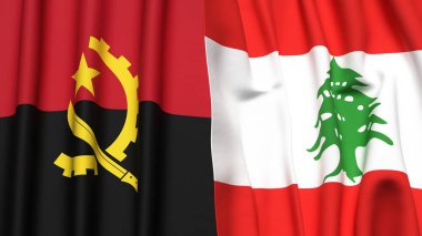 Gerçekçi kumaşlı ANGOLA ve LEBANON bayrakları