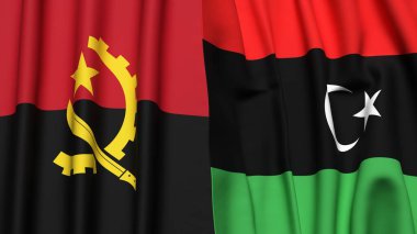 ANGOLA ve LIBYA bayrakları gerçekçi kumaş dokusuyla