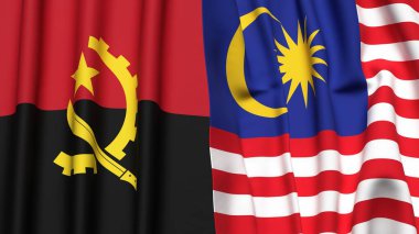 Gerçekçi kumaş dokusuna sahip ANGOLA ve MALAYSIA bayrakları