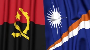 ANGOLA Bayrakları ve gerçekçi kumaş dokusuna sahip MARSHALL Adaları