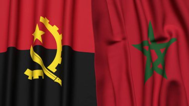 ANGOLA ve MoroCCO bayrakları gerçekçi kumaş dokusuyla