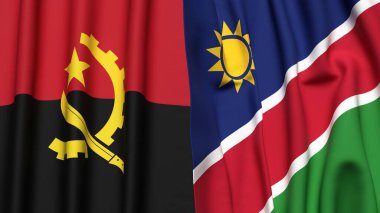 Gerçekçi kumaşlı ANGOLA ve NAMIBIA bayrakları