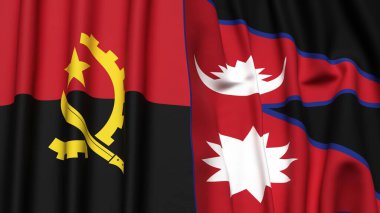 ANGOLA ve NEPAL bayrakları gerçekçi kumaş dokusuyla