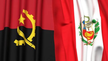 Gerçekçi kumaşlı ANGOLA ve Peru bayrakları