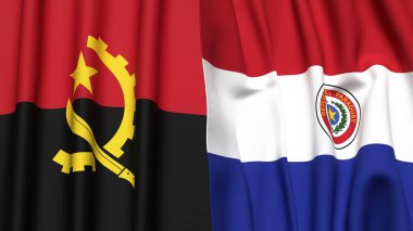 ANGOLA ve PARAGUAY bayrakları gerçekçi kumaş dokusuyla
