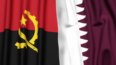 ANGOLA ve Katar 'ın gerçekçi kumaş dokusuna sahip bayrakları