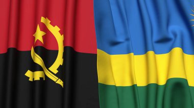 Gerçekçi kumaşlı ANGOLA ve Rwanda bayrakları