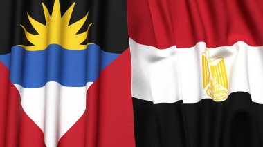 ANTIGUA ve BARBUDA bayrakları ve gerçekçi kumaş dokusuna sahip EGYPT