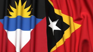 ANTIGUA ve BARBUDA bayrakları ve gerçekçi kumaş dokusuna sahip Doğu TiMOR