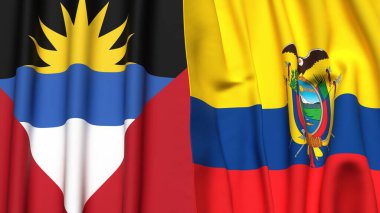 ANTIGUA ve BARBUDA bayrakları ve gerçekçi kumaş dokusuna sahip Ekvador