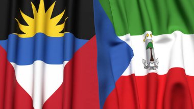 ANTIGUA ve BARBUDA bayrakları ve gerçekçi kumaş dokusuna sahip Eşitlikçi Guinea