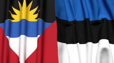 ANTIGUA, BARBUDA ve Estonya bayrakları gerçekçi kumaş dokusuna sahip