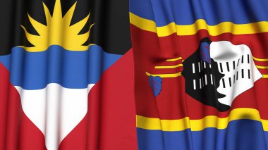 AnTIGUA, BARBUDA ve Eswatini bayrakları gerçekçi kumaş dokusuyla