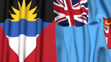 AnTIGUA ve BARBUDA bayrakları ve gerçekçi kumaş dokusuna sahip FIJI