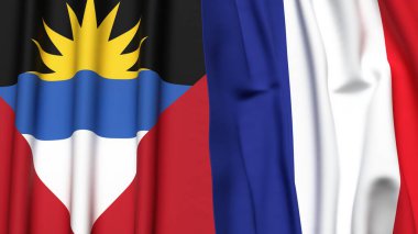 ANTIGUA ve BARBUDA bayrakları ve gerçekçi kumaş dokusuna sahip FRANCE