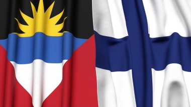 ANTIGUA, BARBUDA ve FINLAND bayrakları gerçekçi kumaş dokusuyla
