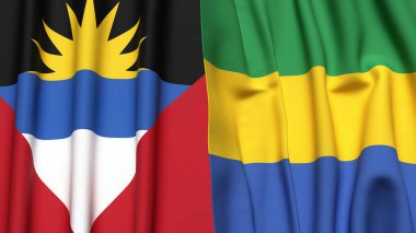 AnTIGUA, BARBUDA ve GABON bayrakları gerçekçi kumaş dokusuyla