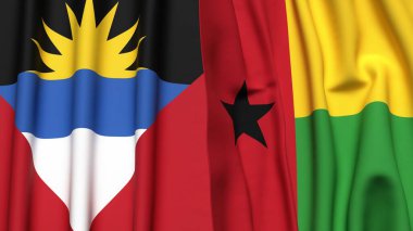 ANTIGUA ve BARBUDA bayrakları ve gerçekçi kumaş dokusuna sahip Gine-BISSAU