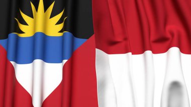AnTIGUA ve BARBUDA bayrakları ve gerçekçi kumaş dokusuna sahip Indonezya