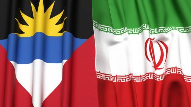 AnTIGUA ve BARBUDA bayrakları ve gerçekçi kumaş dokusuna sahip İranlılar