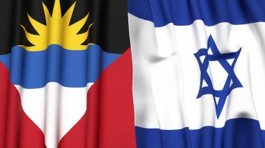 ANTIGUA, BARBUDA ve İsrail bayrakları gerçekçi kumaş dokusuyla