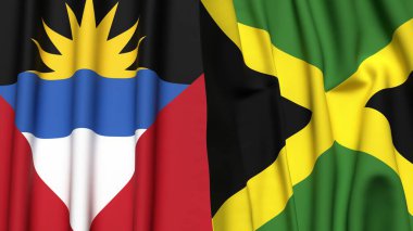 AnTIGUA ve BARBUDA bayrakları ve gerçekçi kumaş dokusuna sahip JAMAICA