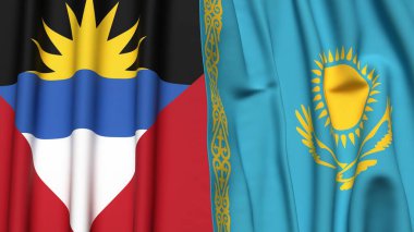 AnTIGUA, BARBUDA ve KAZAKHSTAN bayrakları gerçekçi kumaş dokusuyla
