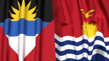 AnTIGUA, BARBUDA ve KIRIBATI bayrakları gerçekçi kumaş dokusuyla