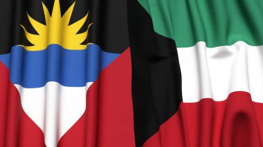 ANTIGUA, BARBUDA ve KUWAIT bayrakları gerçekçi kumaş dokusuyla